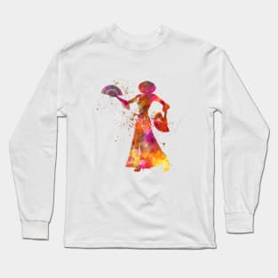 Gypsy woman dancing flamenco dancer silhouette in watercolor Long Sleeve T-Shirt